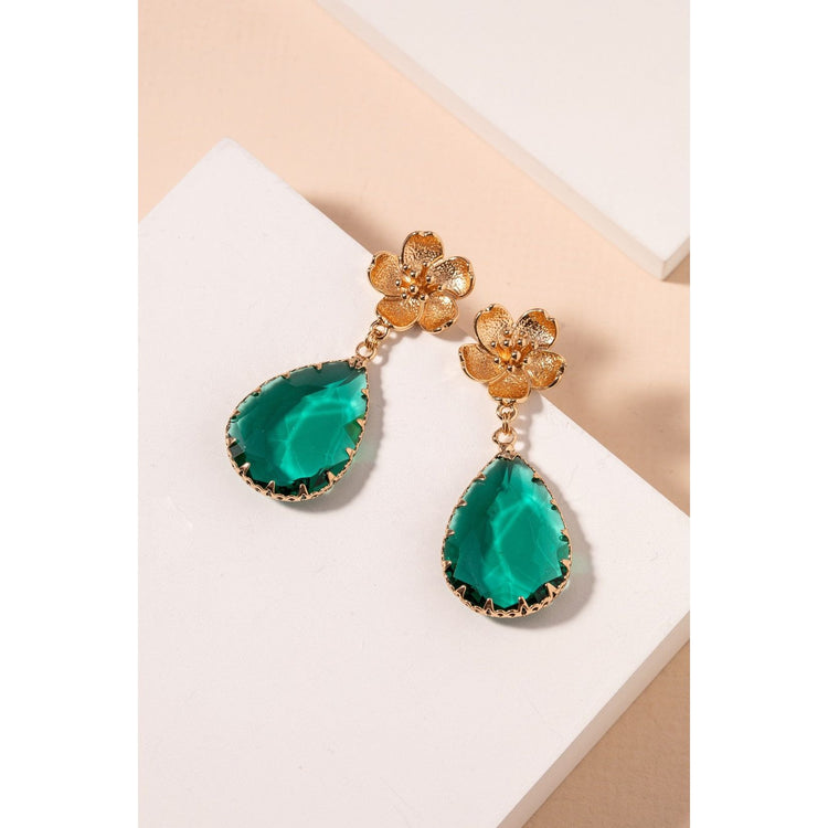 Floral Emerald Stone Earrings