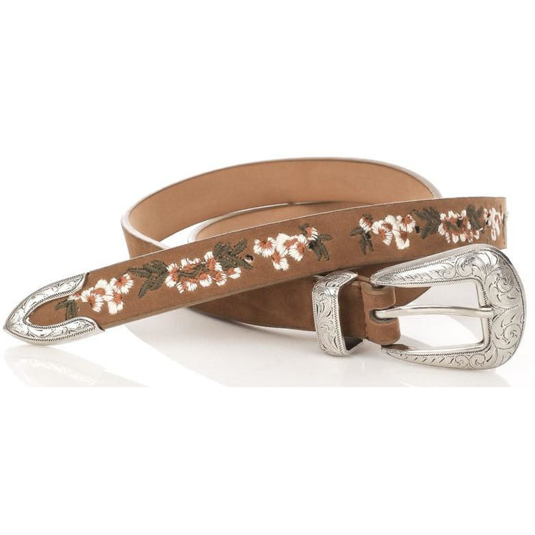 Flower Embroidered with Buckle Belt