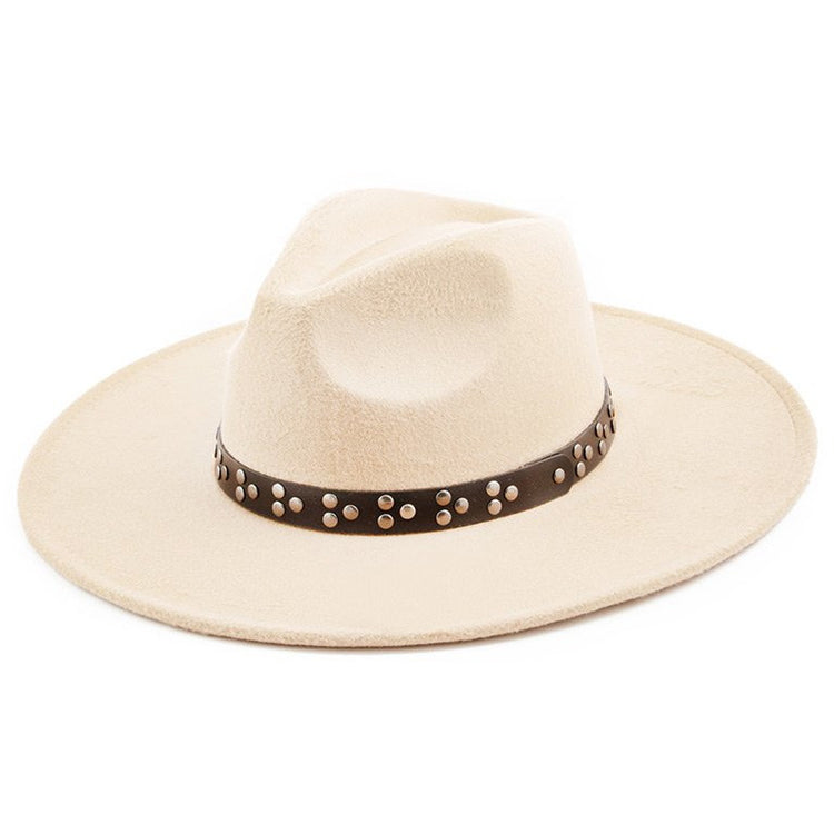 Beige Wide Brim Hat with Stud Strap
