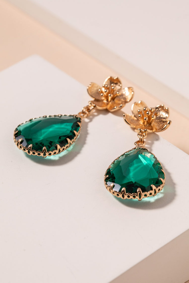 Floral Emerald Stone Earrings