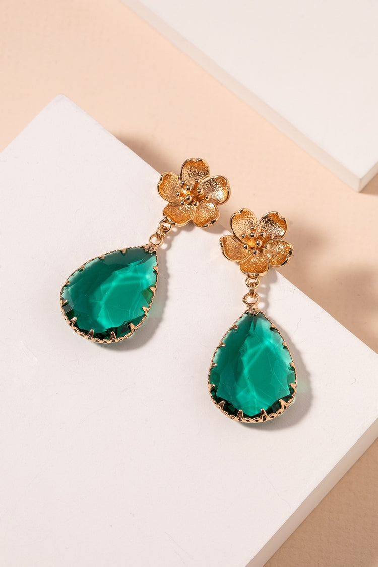 Floral Emerald Stone Earrings