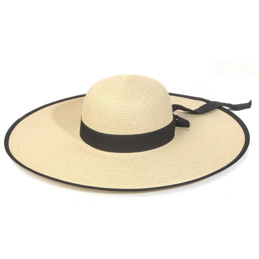 Wide Straw Bow Ribbon Sun Hat